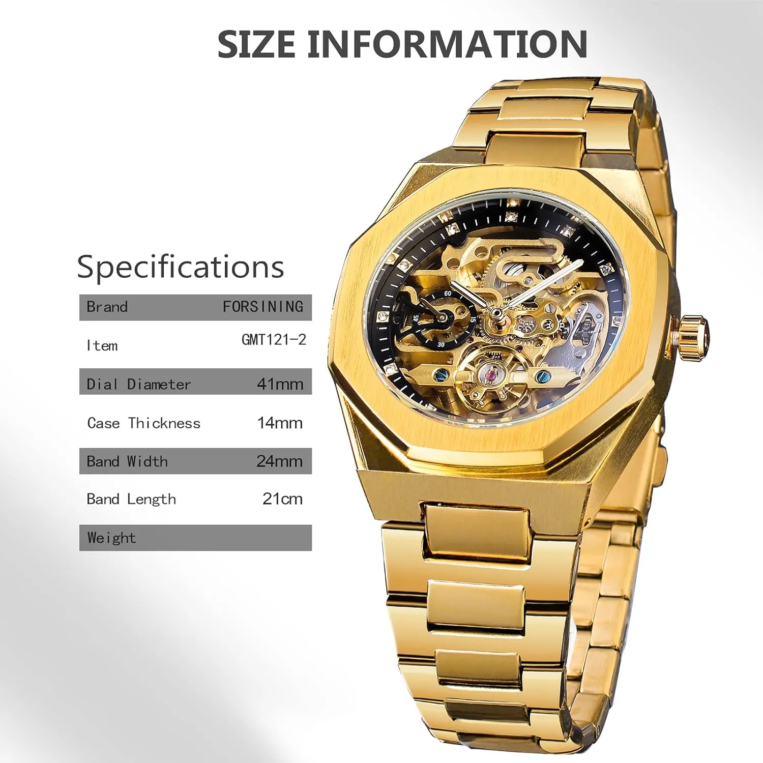 Big Dial Luminous Moon inquire hydroelectric Phase Golden Hollow Tattoo Pattern Wrist Watches, Mechanical FORSINING Vintage Watch for Men Engraved Automatic Self-Wind Mechanical 