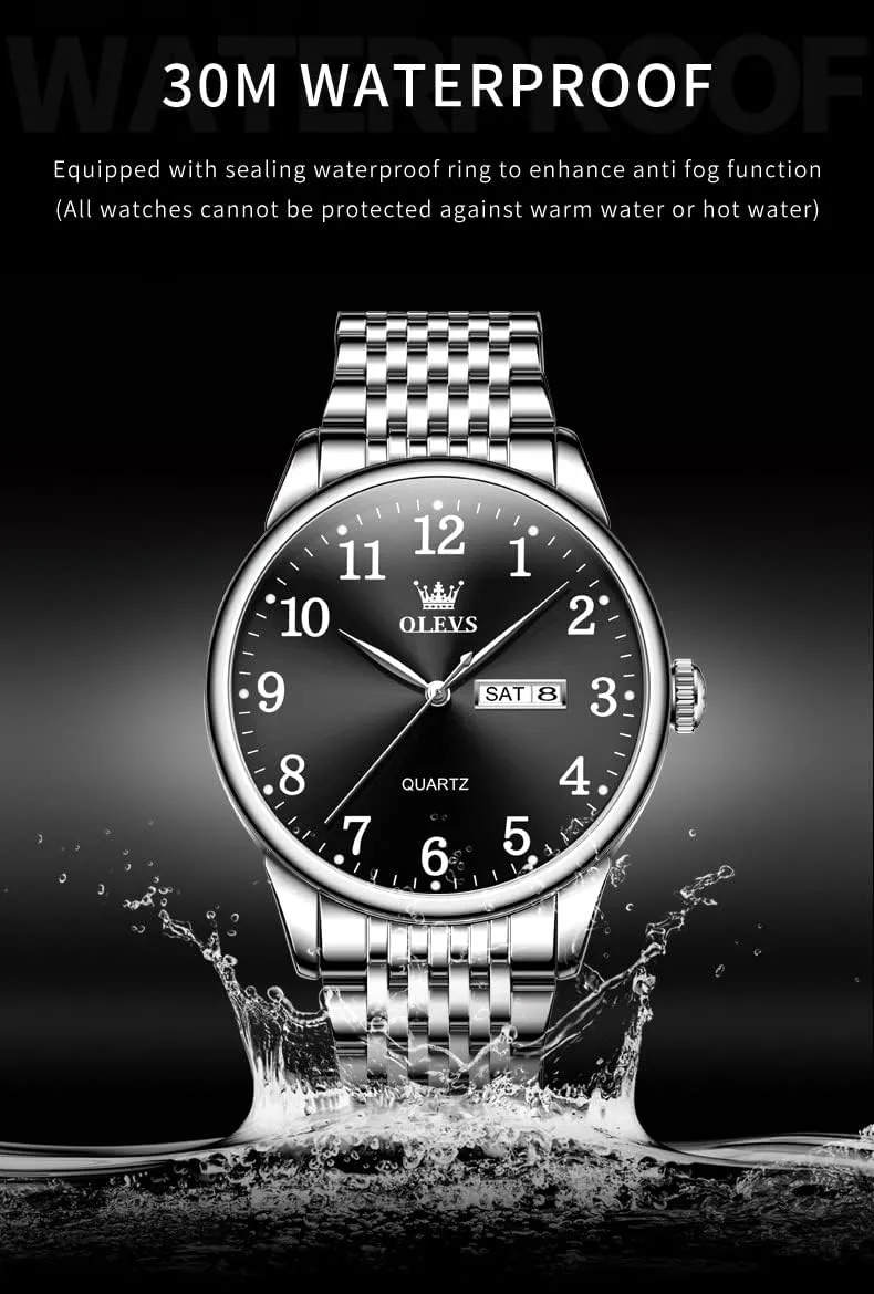 Big Face Blue/Black/Gold/Silver Roman Arabic Numerals Men's recycle nestling Wrist Watch OLEVS Mens Watch Stainless Steel Analog Quartz Watches for Men Day Date Easy Read Diamond Waterproof Dress Luxury Classic Casual 