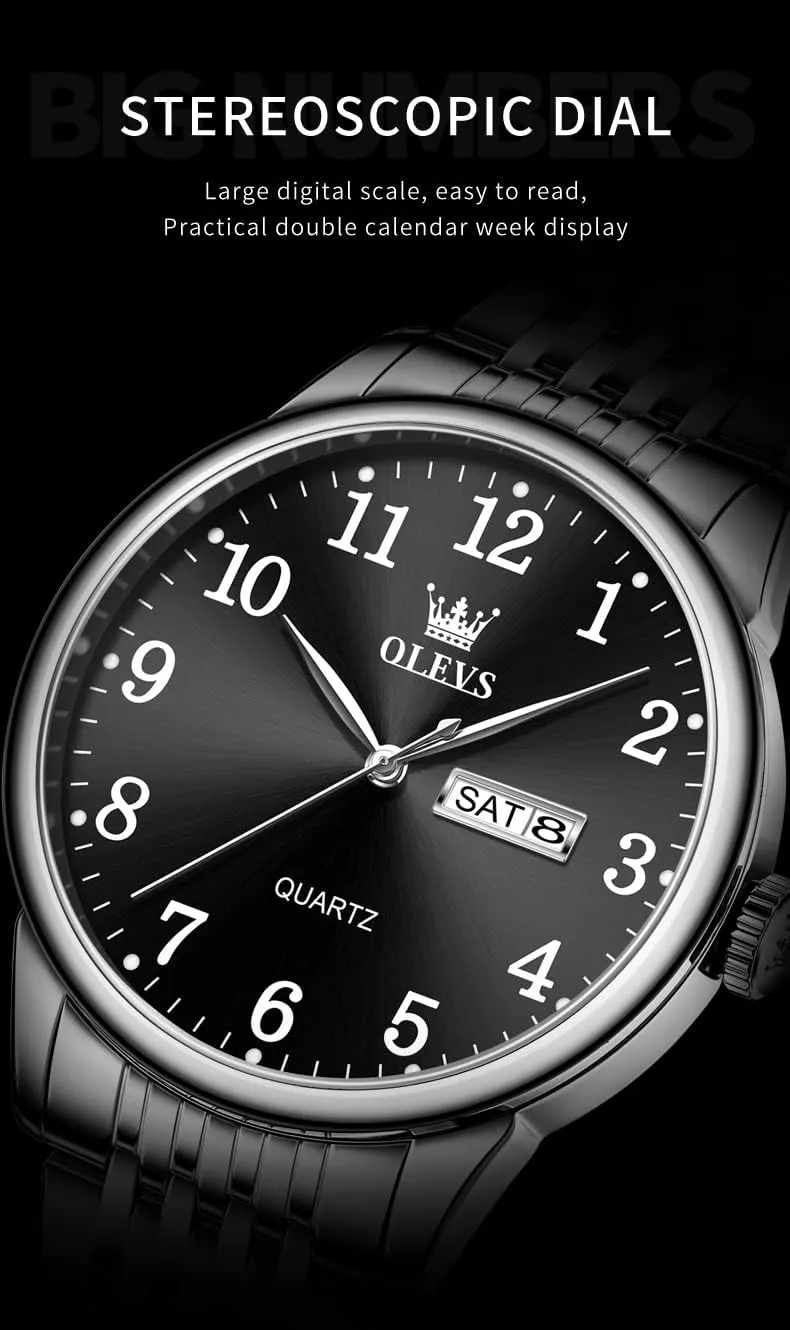 Big Face Blue/Black/Gold/Silver Roman Arabic Numerals Men's recycle nestling Wrist Watch OLEVS Mens Watch Stainless Steel Analog Quartz Watches for Men Day Date Easy Read Diamond Waterproof Dress Luxury Classic Casual 