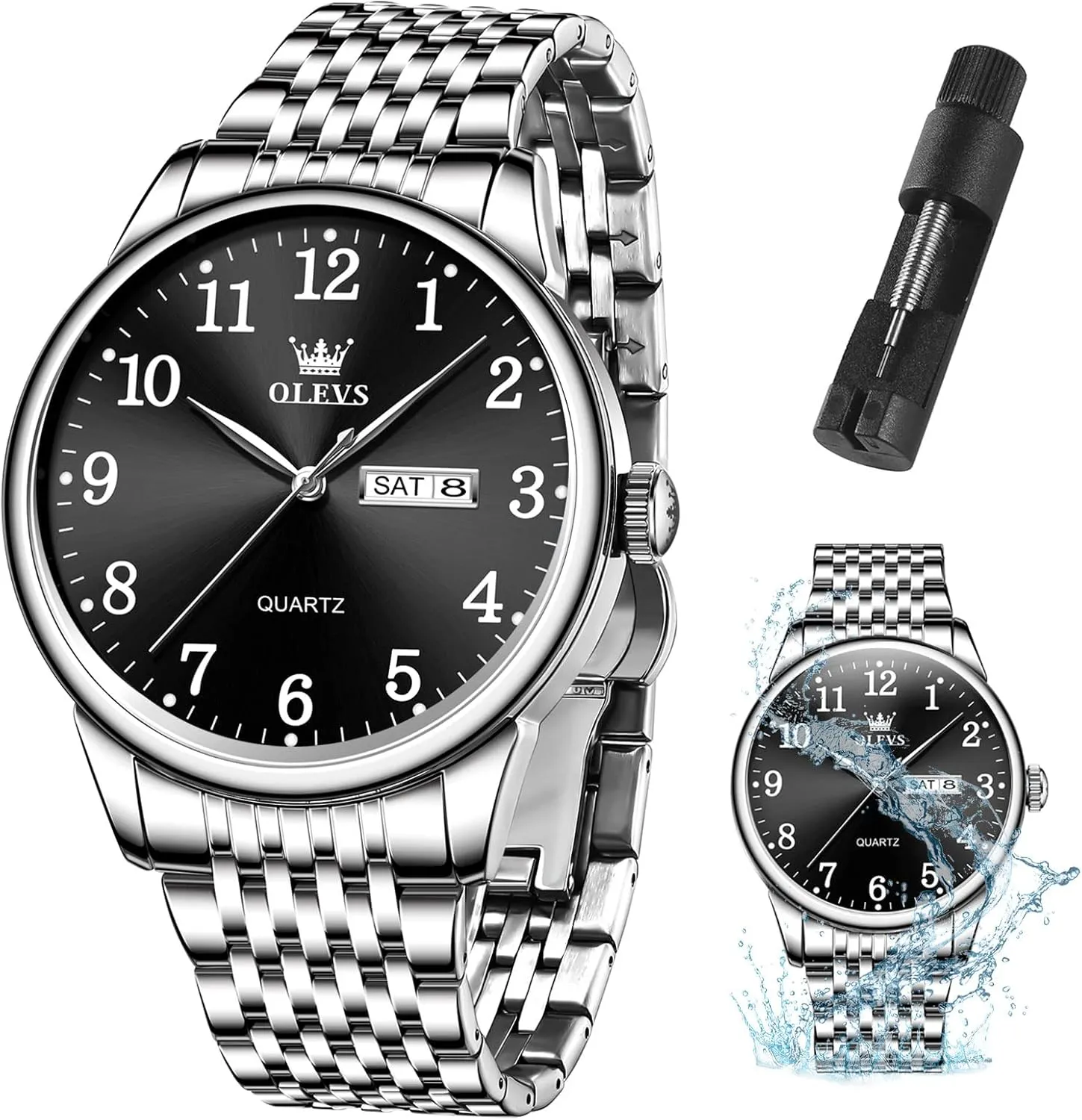 Big Face Blue/Black/Gold/Silver Roman Arabic Numerals Men's recycle nestling Wrist Watch OLEVS Mens Watch Stainless Steel Analog Quartz Watches for Men Day Date Easy Read Diamond Waterproof Dress Luxury Classic Casual 