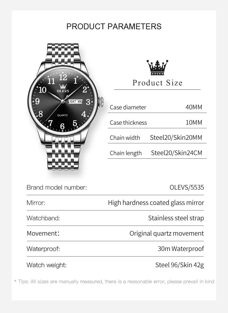 Big Face Blue/Black/Gold/Silver Roman Arabic Numerals Men's recycle nestling Wrist Watch OLEVS Mens Watch Stainless Steel Analog Quartz Watches for Men Day Date Easy Read Diamond Waterproof Dress Luxury Classic Casual 