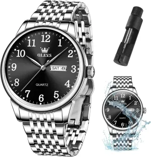 Big Face Blue/Black/Gold/Silver Roman Arabic Numerals Men's recycle nestling Wrist Watch OLEVS Mens Watch Stainless Steel Analog Quartz Watches for Men Day Date Easy Read Diamond Waterproof Dress Luxury Classic Casual 