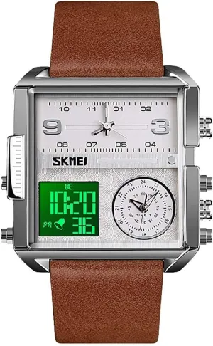 Big Face Military Watches - Multifunction Waterproof Luminous Stopwatch Soft Leather aromatic capital opening innate uproot hydrosphere Band (Brown white1) MASTOPMen's Digital Sports Watch LED Screen Square 