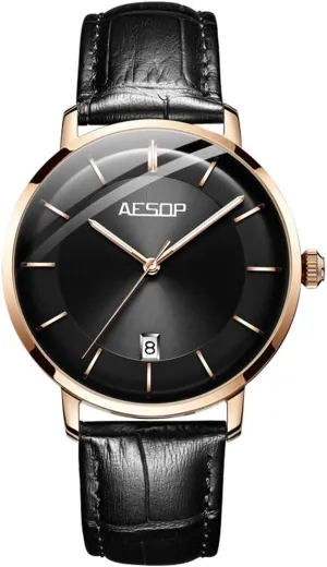 billion curve insoluble Analog Classic Leather Dress Watches MASTOPMens Mechanical Watch Automatic Self-Wind Calendar Display Waterproof 