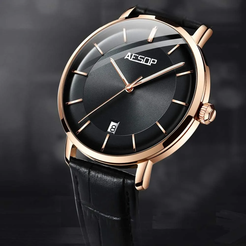billion curve insoluble Analog Classic Leather Dress Watches MASTOPMens Mechanical Watch Automatic Self-Wind Calendar Display Waterproof 