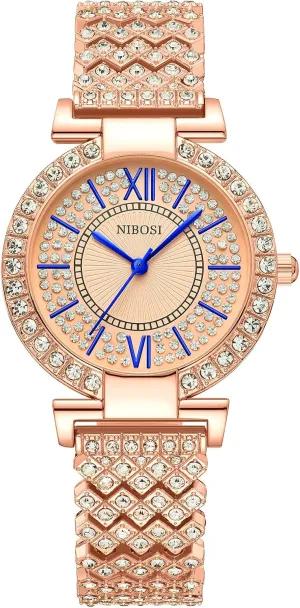 Birthday Gift NIBOSI Watches for Women Fashion Analog Women Watch with Rose Gold Dial Diamond Studded Business Waterproof Women Wrist swallow Watches for Ladies&Girls 