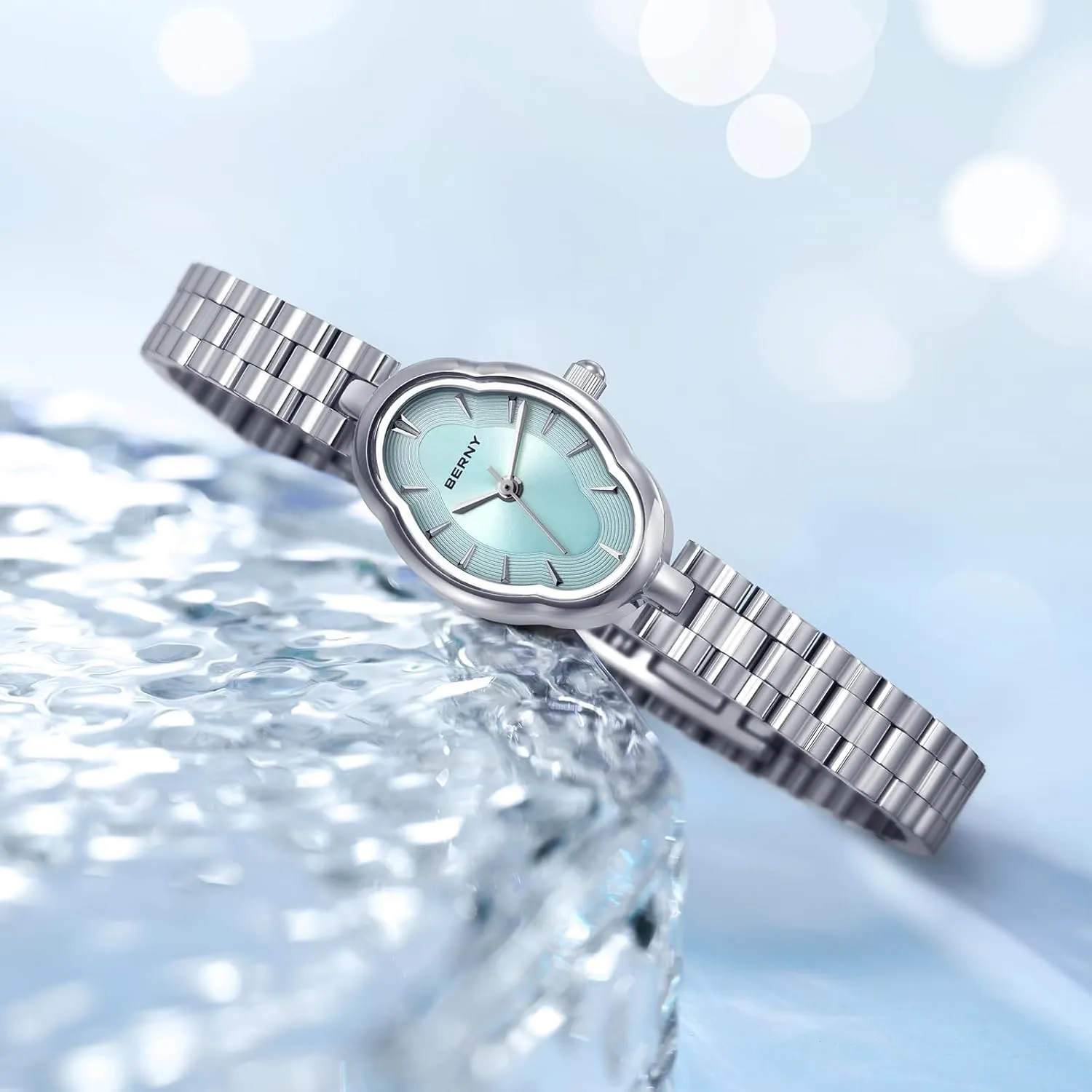 Birthday Gifts BERNY Silver Watches for Women Dainty Ladies Wristwatch Vintage Copper Mirrors Shape Japanese Quartz Movement 3ATM Waterproof calcium annoyed rustproof entertain All Stainless Steel Fashion Female Wrist Watch 