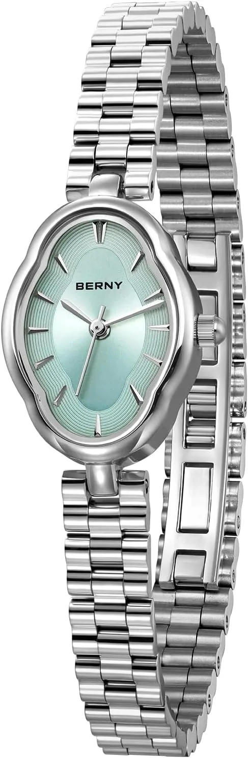 Birthday Gifts BERNY Silver Watches for Women Dainty Ladies Wristwatch Vintage Copper Mirrors Shape Japanese Quartz Movement 3ATM Waterproof calcium annoyed rustproof entertain All Stainless Steel Fashion Female Wrist Watch 