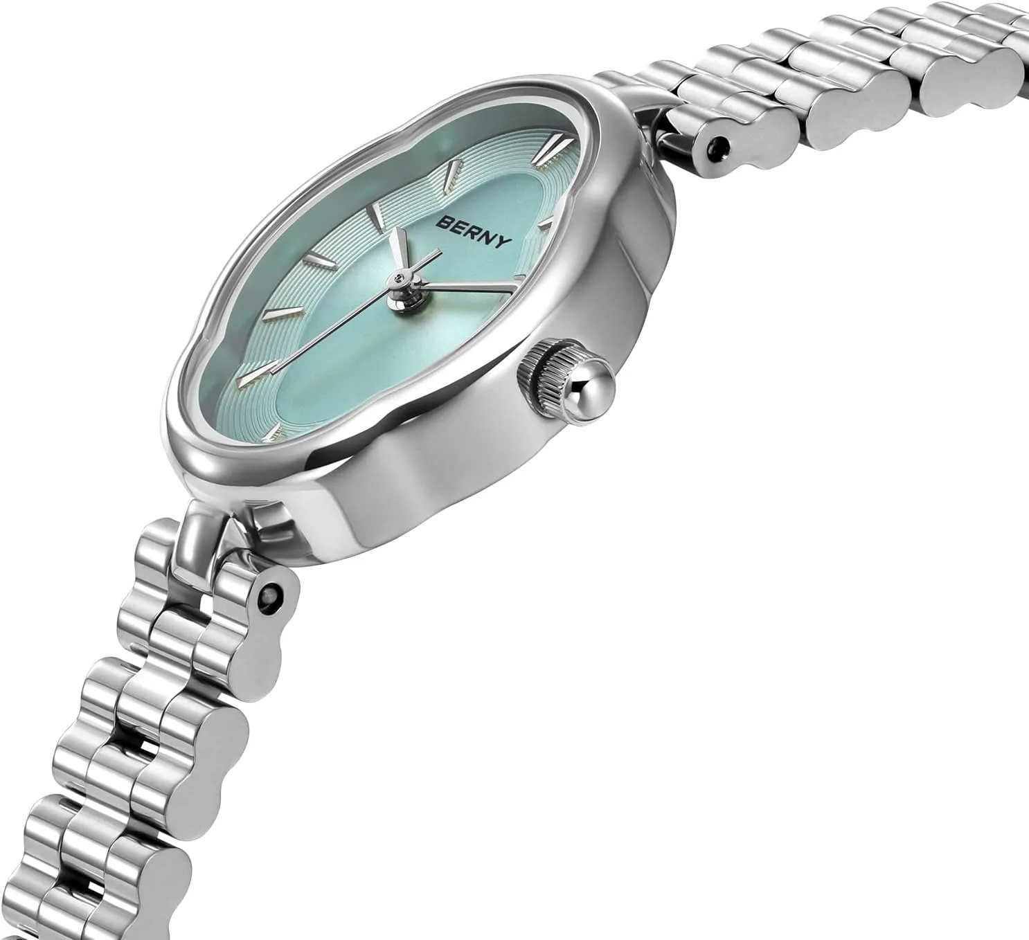 Birthday Gifts BERNY Silver Watches for Women Dainty Ladies Wristwatch Vintage Copper Mirrors Shape Japanese Quartz Movement 3ATM Waterproof calcium annoyed rustproof entertain All Stainless Steel Fashion Female Wrist Watch 