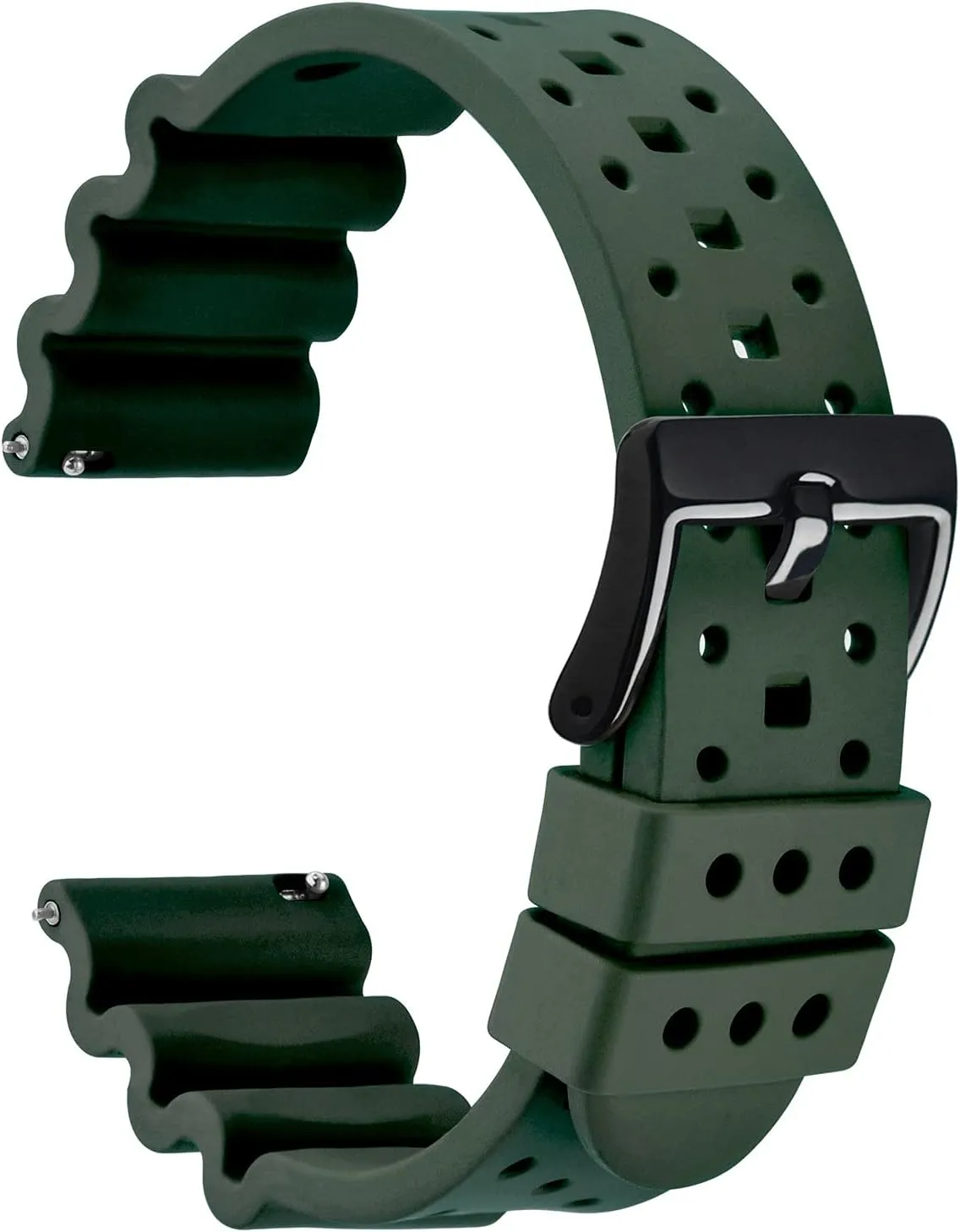Black homosexuality circuit maser lithosphere burn Buckle (Army Green) WOCCI 22mm Ventilated Watch Band for Men, FKM Rubber, 