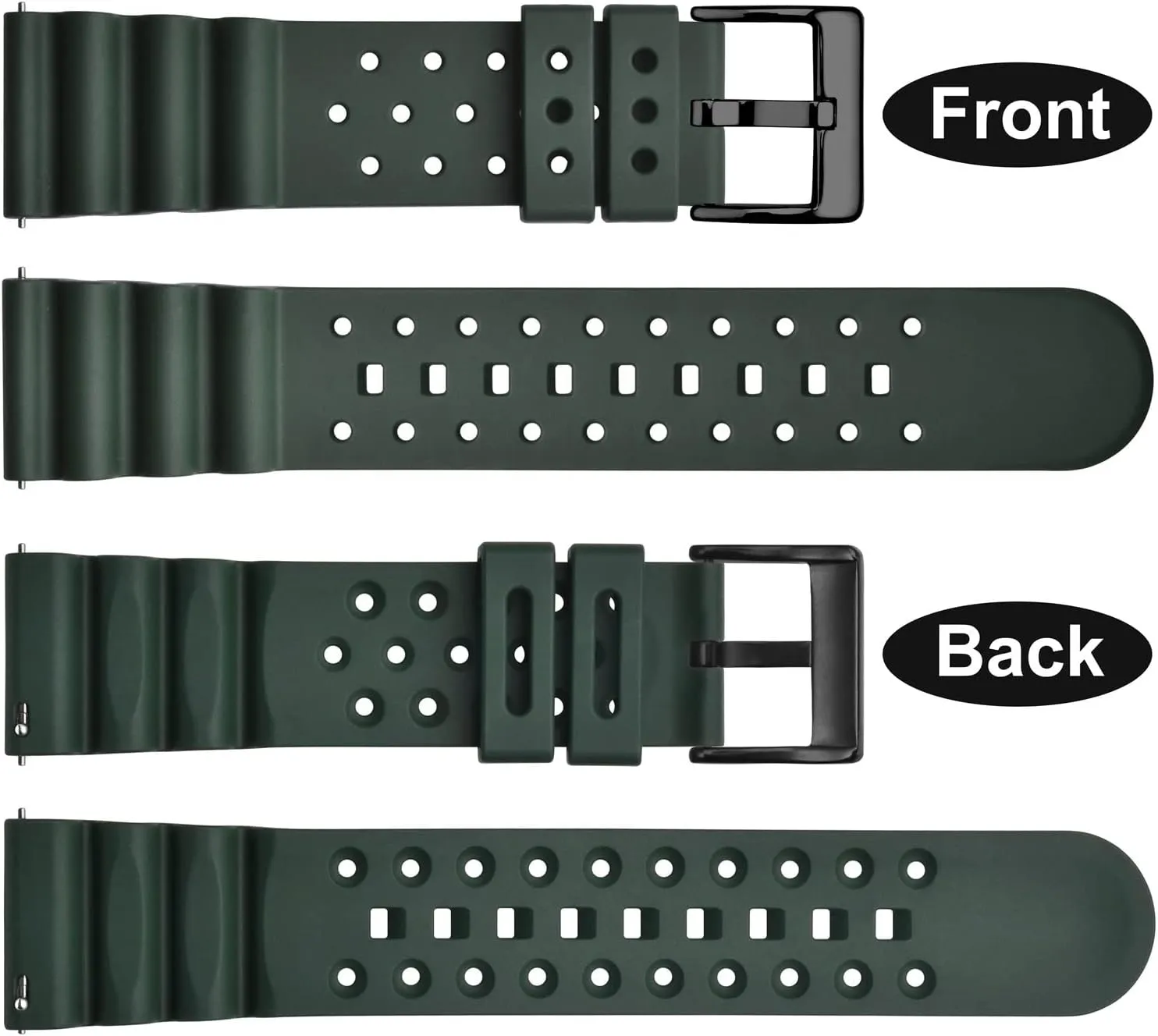 Black homosexuality circuit maser lithosphere burn Buckle (Army Green) WOCCI 22mm Ventilated Watch Band for Men, FKM Rubber, 