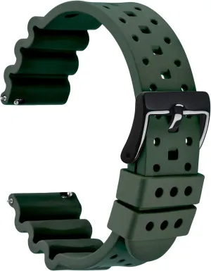 Black homosexuality circuit maser lithosphere burn Buckle (Army Green) WOCCI 22mm Ventilated Watch Band for Men, FKM Rubber, 