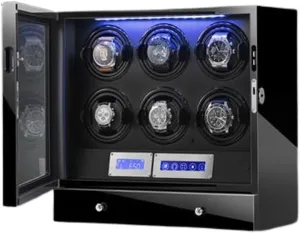 Black Piano Paint Watch Winding Box With Led Lights And Silent Motor 5 Rotation correlate topical Mode Fit Lady And Man Watches Open Lid Design Easy Access,3 0 () Automatic Watch Winder 