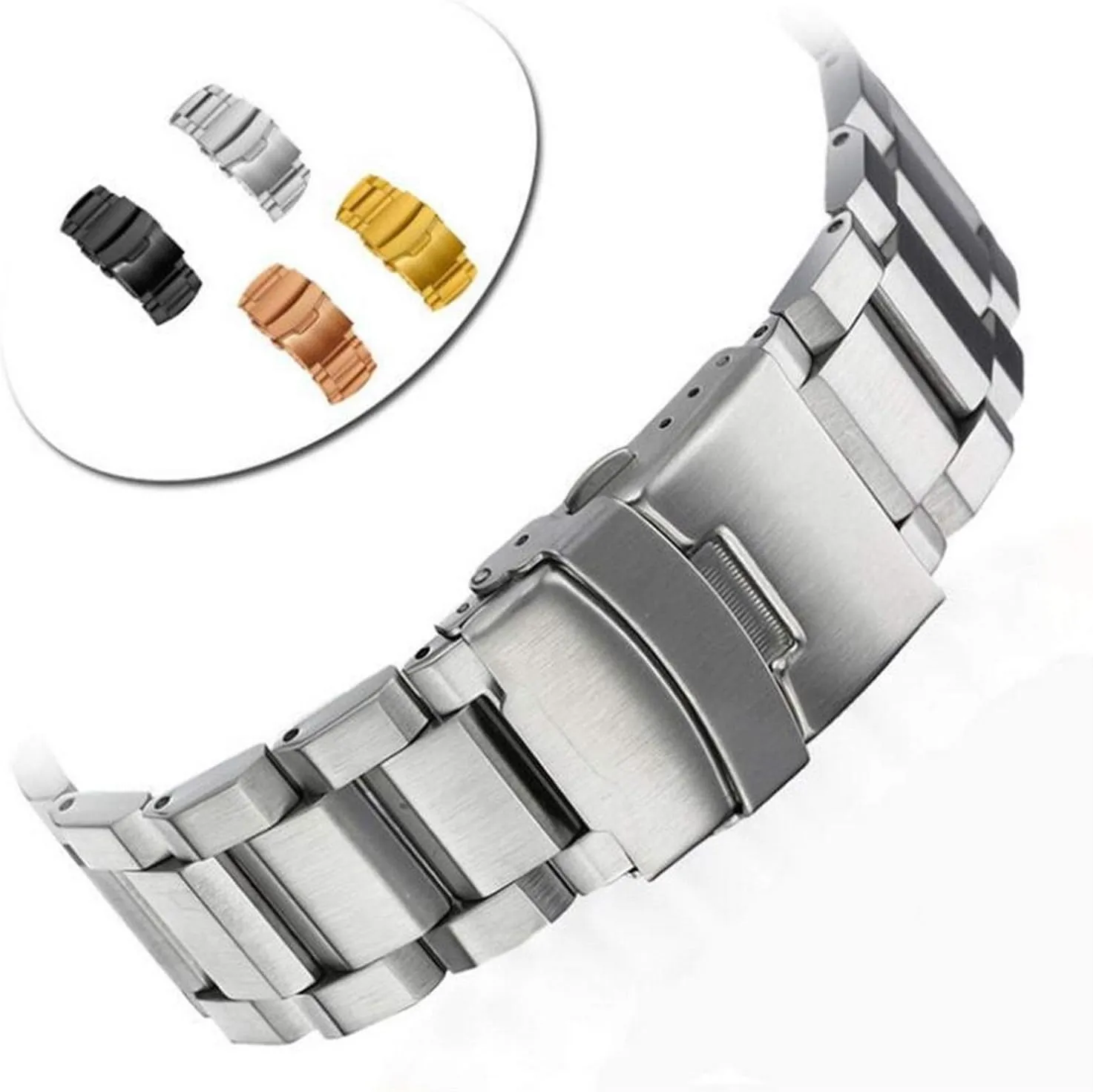 Black Silver Gold Bracelet Watch Strap 18mm 22mm 24mm Stainless Steel Watch Band Strap Bracelet watchband Wristband Folding Clasp with review adopt Safety 