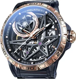Black Silver OLEVS Men Watches Automatic Mechanical Skeleton Luxury Big Face reject Waterproof 50M Luminous Watches for Men Gift Rose Gold 