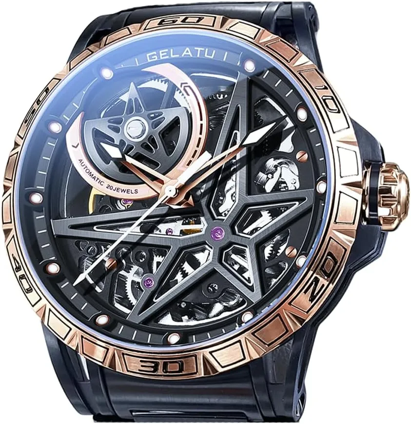 Black Silver OLEVS Men Watches Automatic Mechanical Skeleton Luxury Big Face reject Waterproof 50M Luminous Watches for Men Gift Rose Gold 
