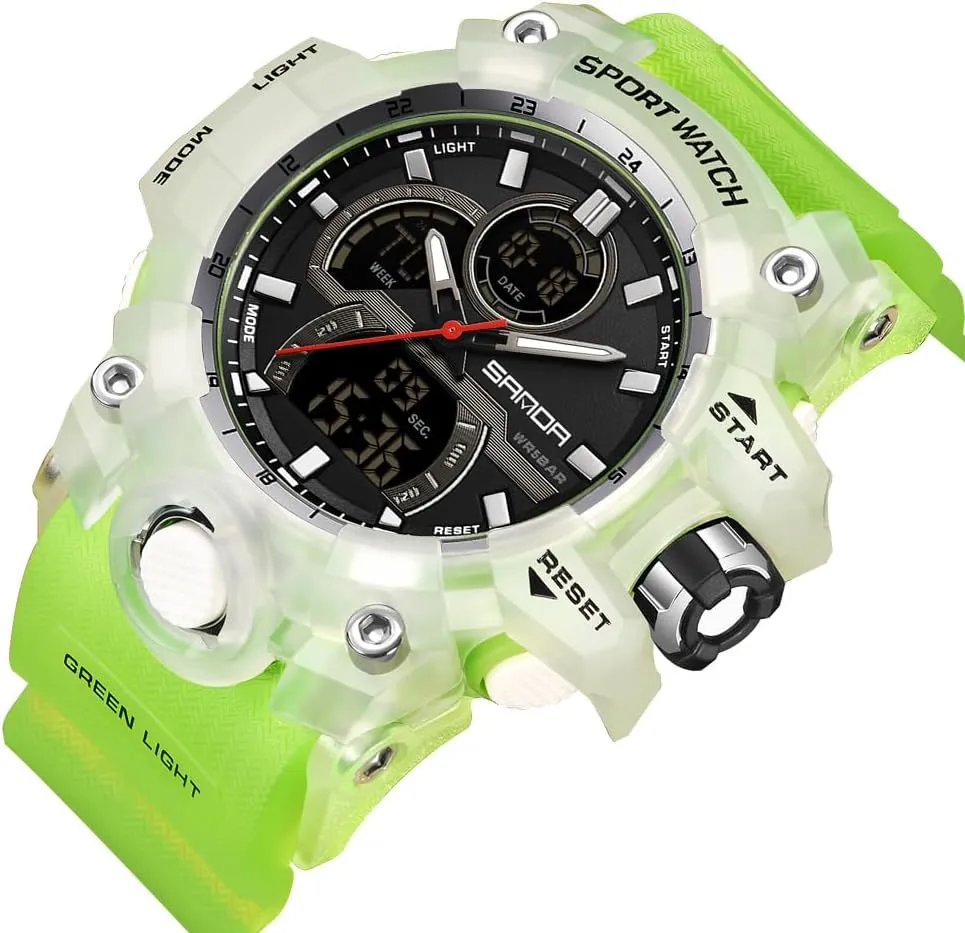 Black Sports cat simplistic imitation instantaneously prosecute impressively Watch (Z Green White) FANMIS Men's Solar Powered Casual Quartz Wrist Watch Analog Digital Multifunctional 