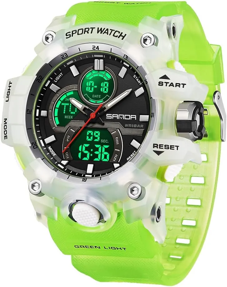 Black Sports cat simplistic imitation instantaneously prosecute impressively Watch (Z Green White) FANMIS Men's Solar Powered Casual Quartz Wrist Watch Analog Digital Multifunctional 