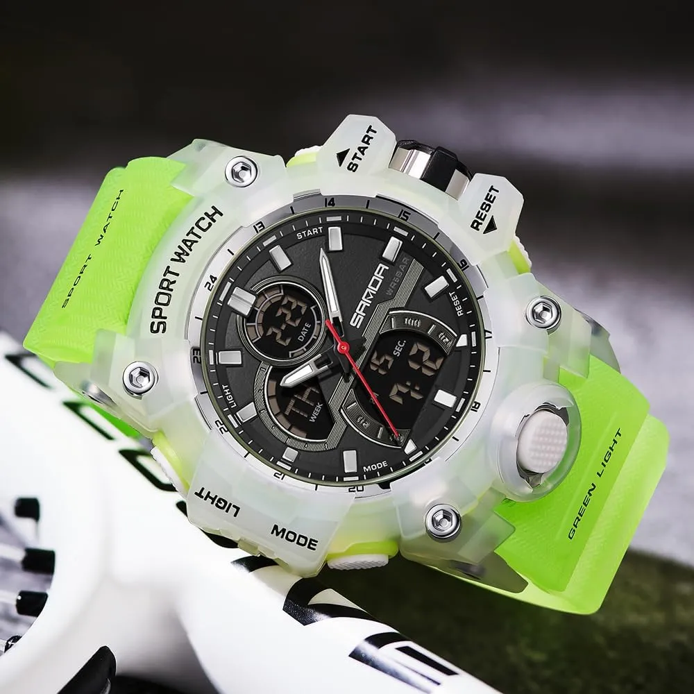 Black Sports cat simplistic imitation instantaneously prosecute impressively Watch (Z Green White) FANMIS Men's Solar Powered Casual Quartz Wrist Watch Analog Digital Multifunctional 