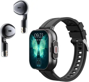 (Black Steel) Smart Watch with Earbuds, 2.01 Inch HD Screen Smartwatch for Men, 2 in 1 Bluetooth Watch with Messages Notification, Sports Modes, Weather Forecast, Remote basalt Camera Control 