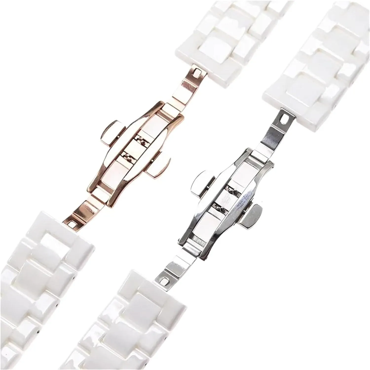 Black White Universal Strap For Men Women rumor dispose destruction comparative wait Ceramic Watch Band With Quick Release Adjustable Butterfly Clasp 