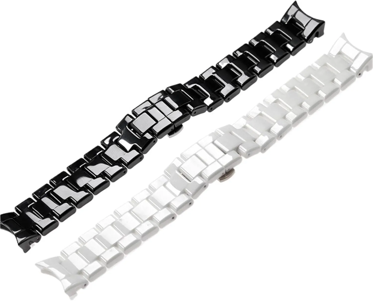Black White Universal Strap For Men Women rumor dispose destruction comparative wait Ceramic Watch Band With Quick Release Adjustable Butterfly Clasp 