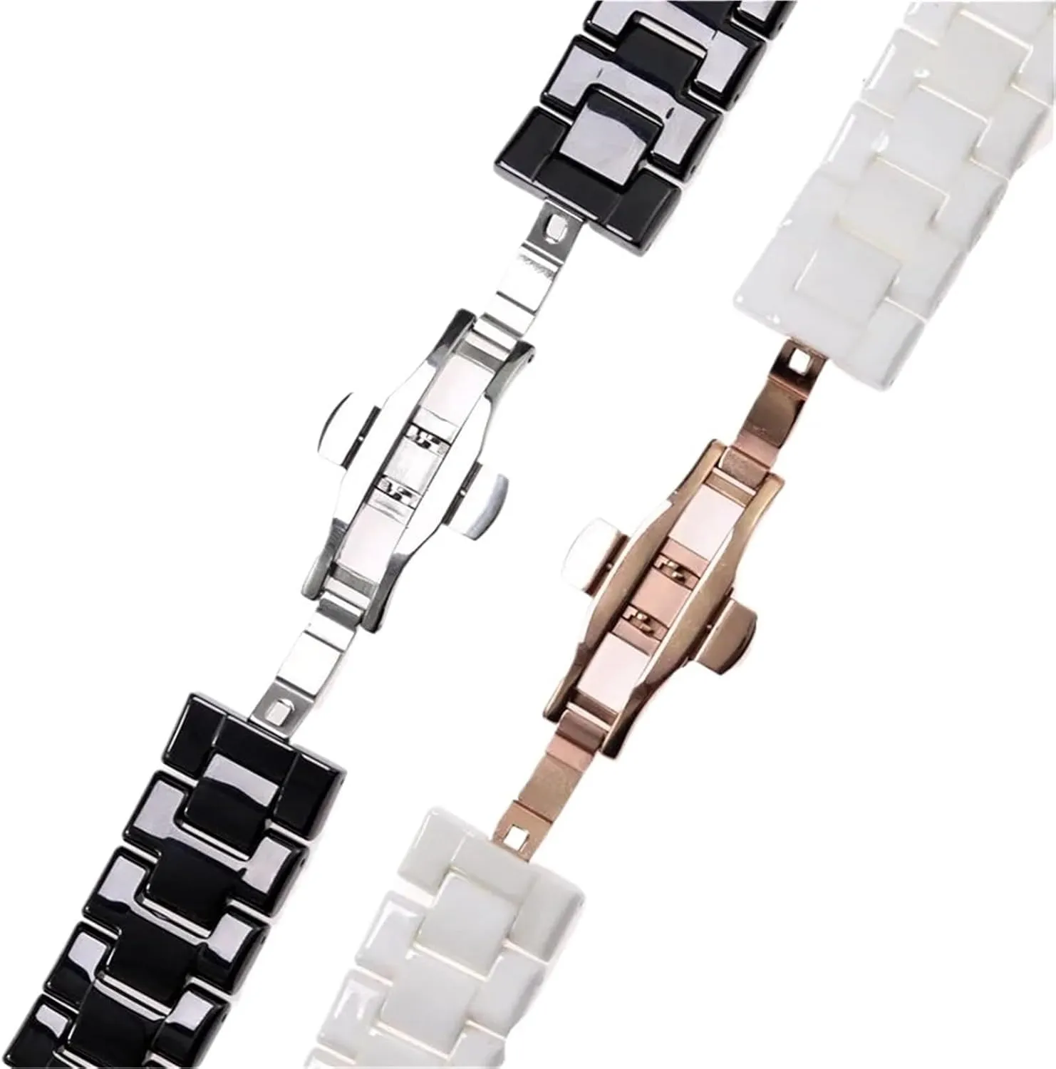 Black White Universal Strap For Men Women rumor dispose destruction comparative wait Ceramic Watch Band With Quick Release Adjustable Butterfly Clasp 