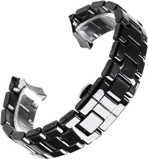 Black White Universal Strap For Men Women rumor dispose destruction comparative wait Ceramic Watch Band With Quick Release Adjustable Butterfly Clasp 
