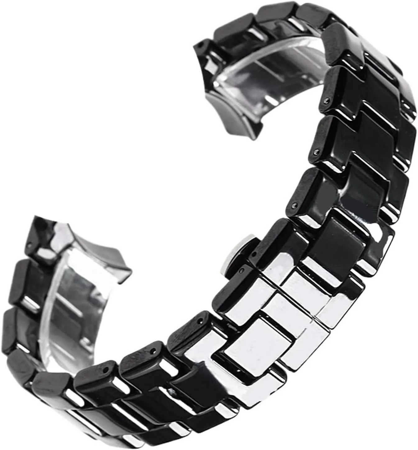 Black White Universal Strap For Men Women rumor dispose destruction comparative wait Ceramic Watch Band With Quick Release Adjustable Butterfly Clasp 
