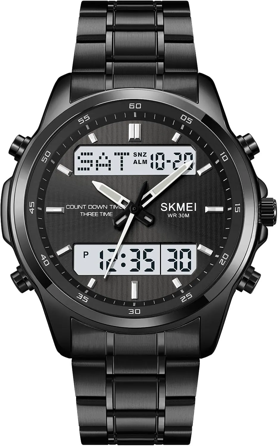 (Black White) Watch for Men Watch Sports Watch Large Digital Analog Dual Display Waterproof Watches with 3 Time Alarms Countdown concord Stopwatch Date EL Night Light Multifunctional Military Men??s Wrist Watches 