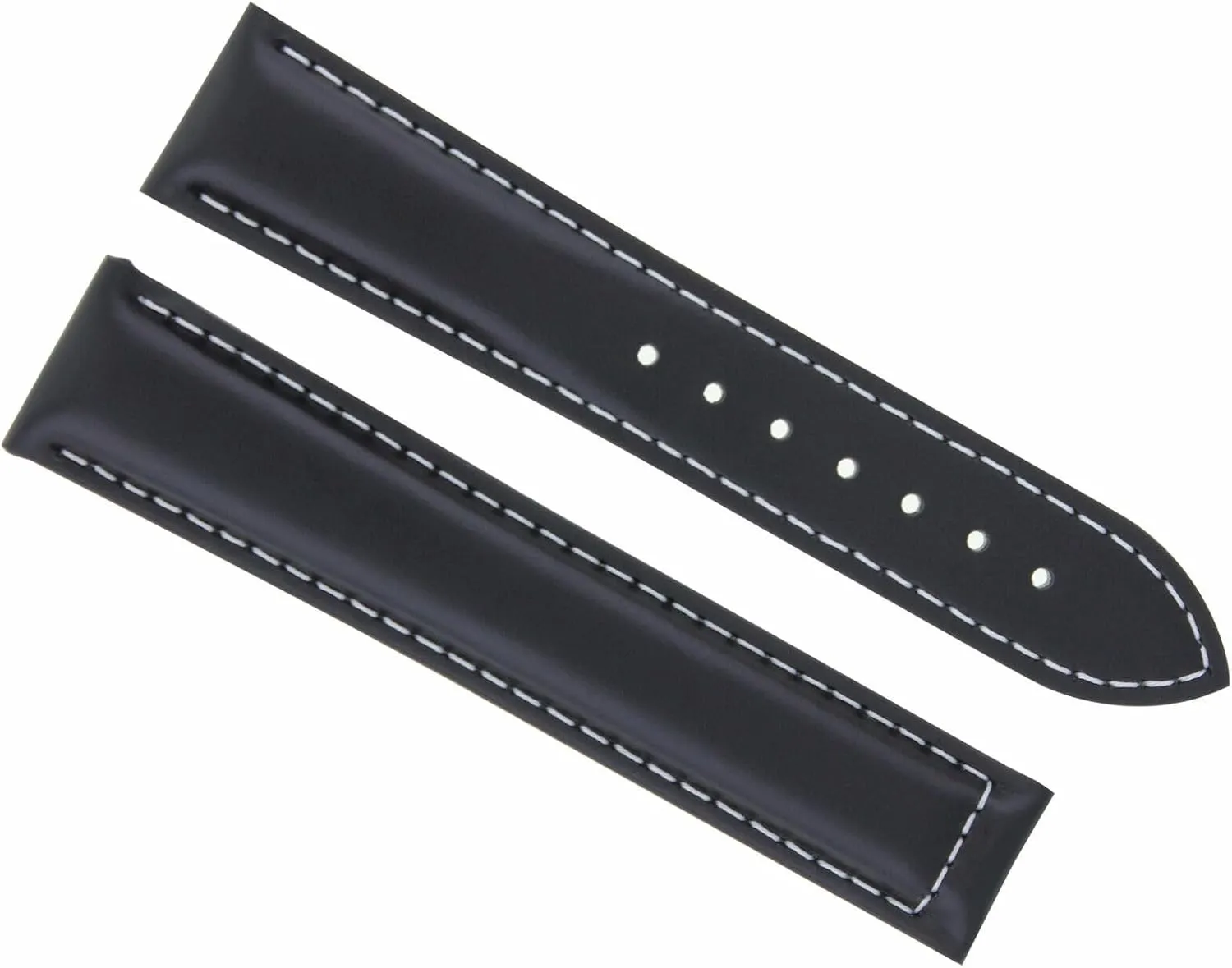 Black With White Stitching Ewatchparts 22mm Leather Watch Band percolate Strap Smooth Deployment Clasp Buckle Compatible With Zenith Watch 