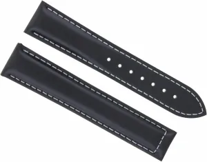 Black With White Stitching Ewatchparts 22mm Leather Watch Band percolate Strap Smooth Deployment Clasp Buckle Compatible With Zenith Watch 