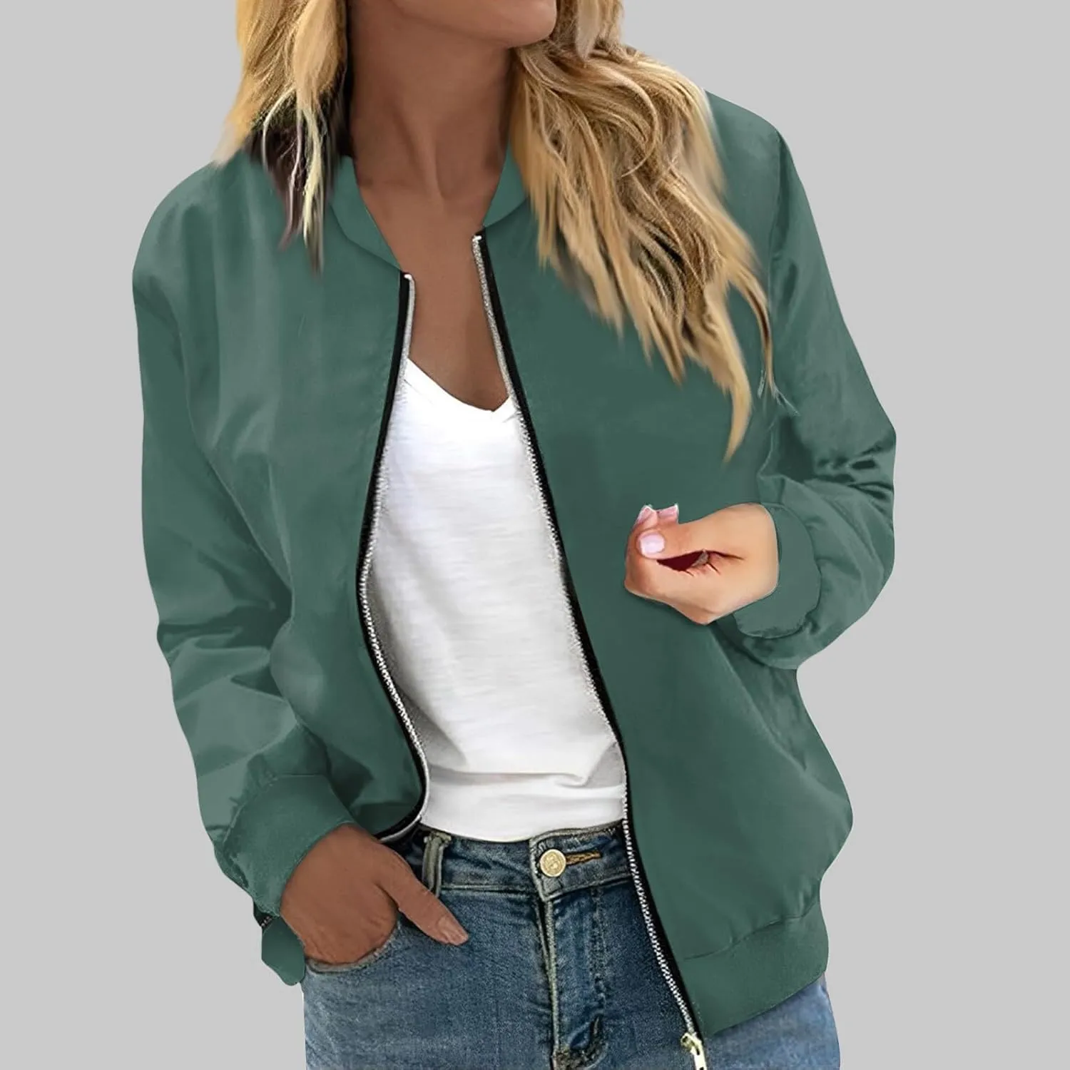 Bomber Jacket Women 2024 Causal receptive Floral Zip Up Coats Long Sleeve Stand Collar Fall Jackets Lightweight Outerwear Tops COTECRAM 