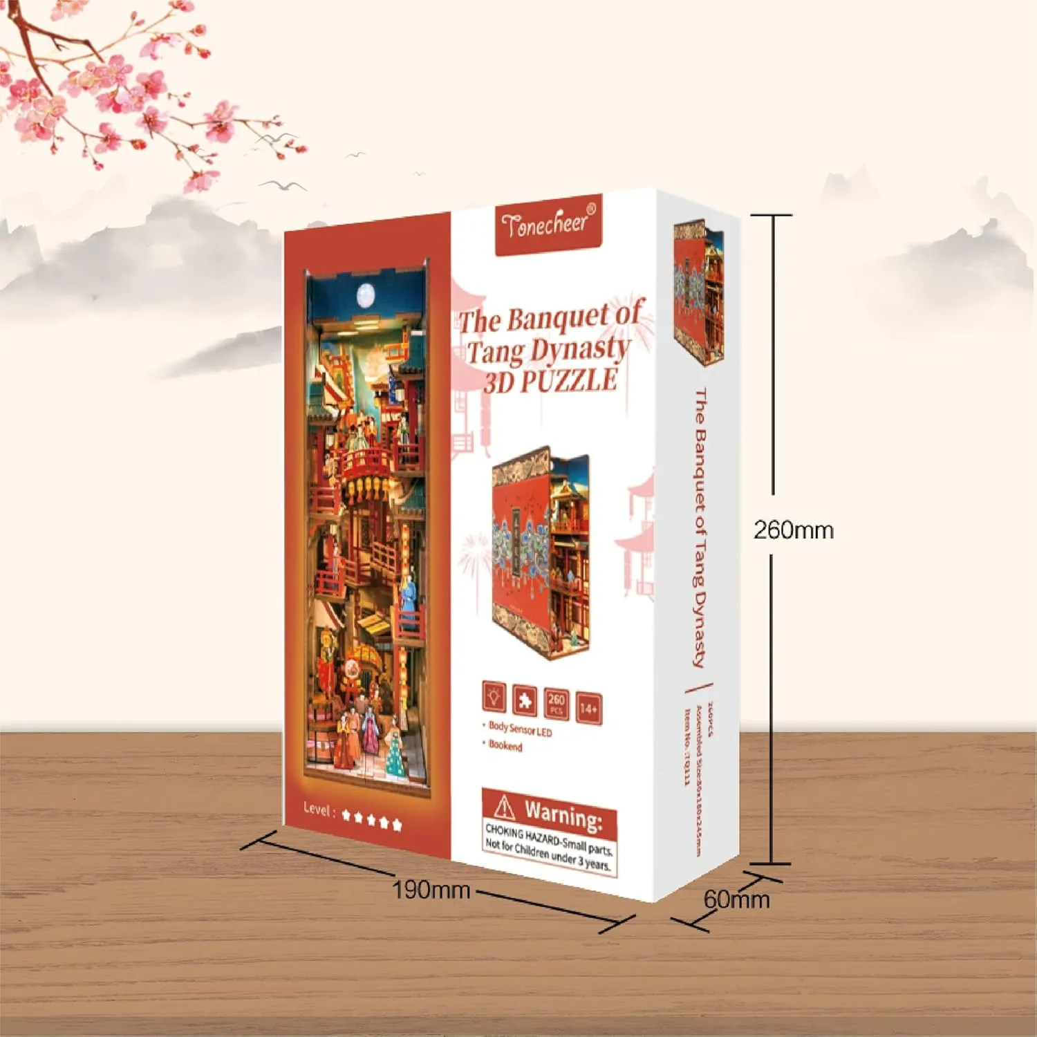 Bookend Bookshelf Insert Library Decor, Chinese Booknook Miniature House Kit with Body Motion Sensor LED Light (The spur Banquet of Tang Dynasty) Tonecheer DIY Book Nook Kit for Adults, 3D Wooden Puzzle 