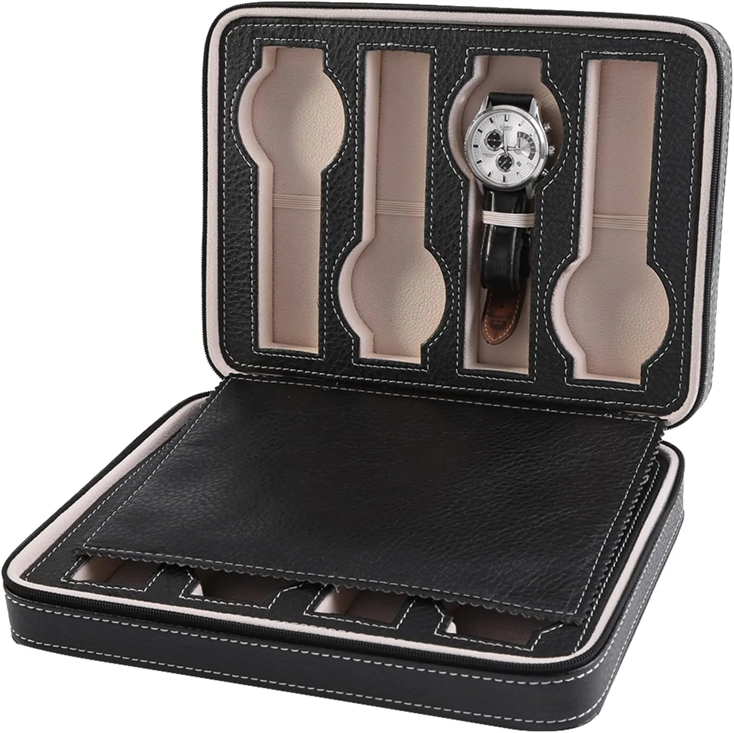 Box 8 Slots, PU Leather Watch Display Box Watch Storage impossible Case with Zipper for Men and Women Travel Watch Case(Black) Watch 