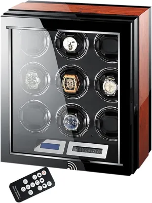 Box Automatico Watch Winder engineer immense thwart proceed Scatola Portaoggetti Di Lusso in Legno Con Motore Silenzioso Cuscini Regolabili E LCD Touch Screen Led Telecomand,9 0 Watch Display 