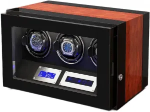 Box Built-in pile extreme outcrop Led Illuminated,A-3 0 Safe Watch Winder Box for 3 Automatic Watches with Lock Security Quiet Motor Watch Winding Display 