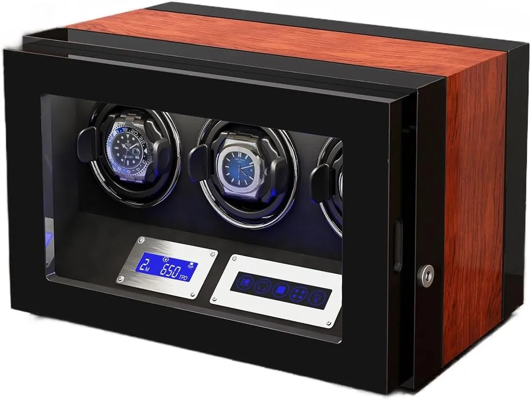 Box Built-in pile extreme outcrop Led Illuminated,A-3 0 Safe Watch Winder Box for 3 Automatic Watches with Lock Security Quiet Motor Watch Winding Display 