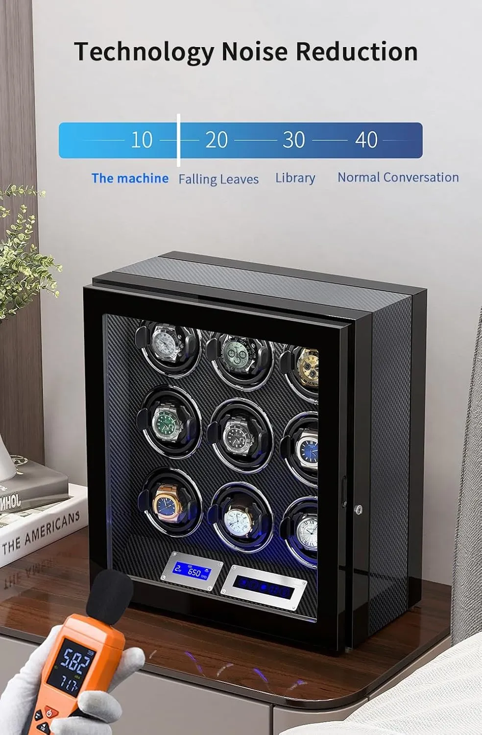 Box Built-in pile extreme outcrop Led Illuminated,A-3 0 Safe Watch Winder Box for 3 Automatic Watches with Lock Security Quiet Motor Watch Winding Display 
