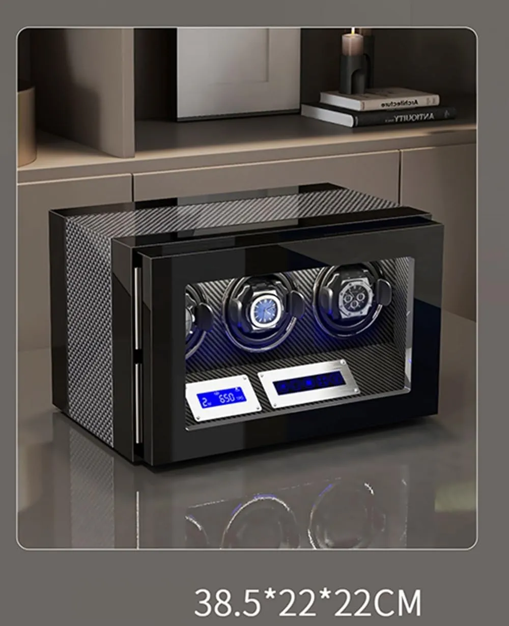 Box Built-in pile extreme outcrop Led Illuminated,A-3 0 Safe Watch Winder Box for 3 Automatic Watches with Lock Security Quiet Motor Watch Winding Display 