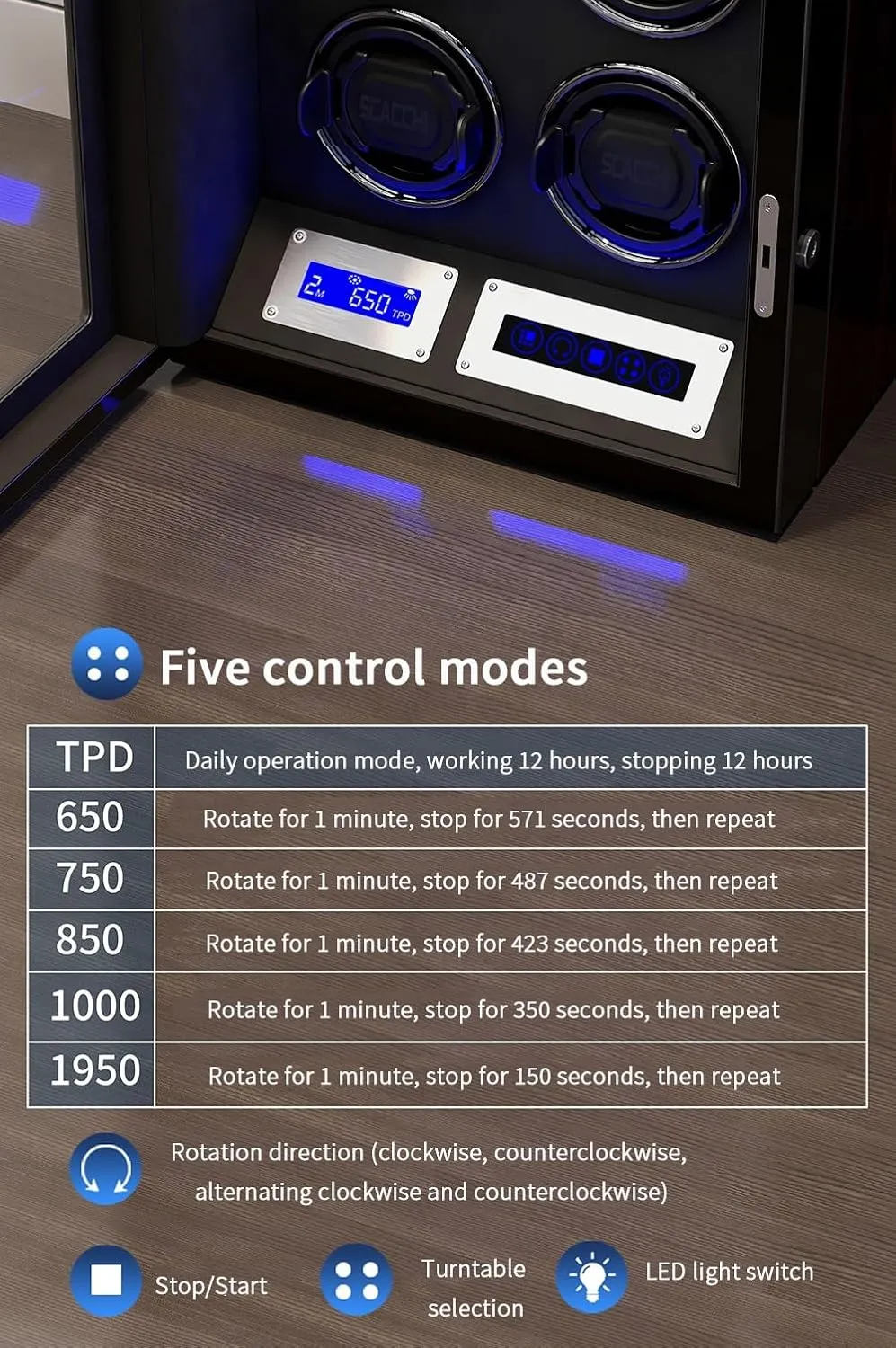 Box Built-in pile extreme outcrop Led Illuminated,A-3 0 Safe Watch Winder Box for 3 Automatic Watches with Lock Security Quiet Motor Watch Winding Display 