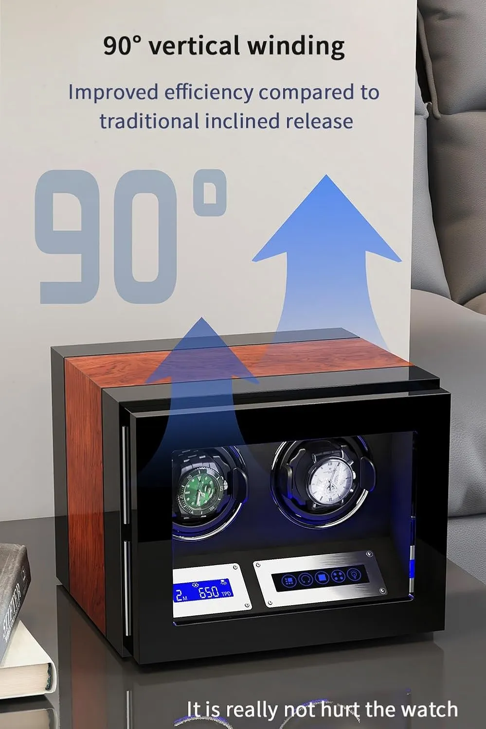Box Built-in pile extreme outcrop Led Illuminated,A-3 0 Safe Watch Winder Box for 3 Automatic Watches with Lock Security Quiet Motor Watch Winding Display 