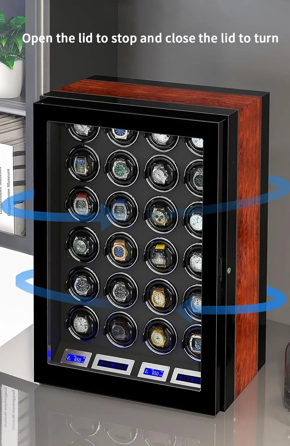 Box Built-in pile extreme outcrop Led Illuminated,A-3 0 Safe Watch Winder Box for 3 Automatic Watches with Lock Security Quiet Motor Watch Winding Display 