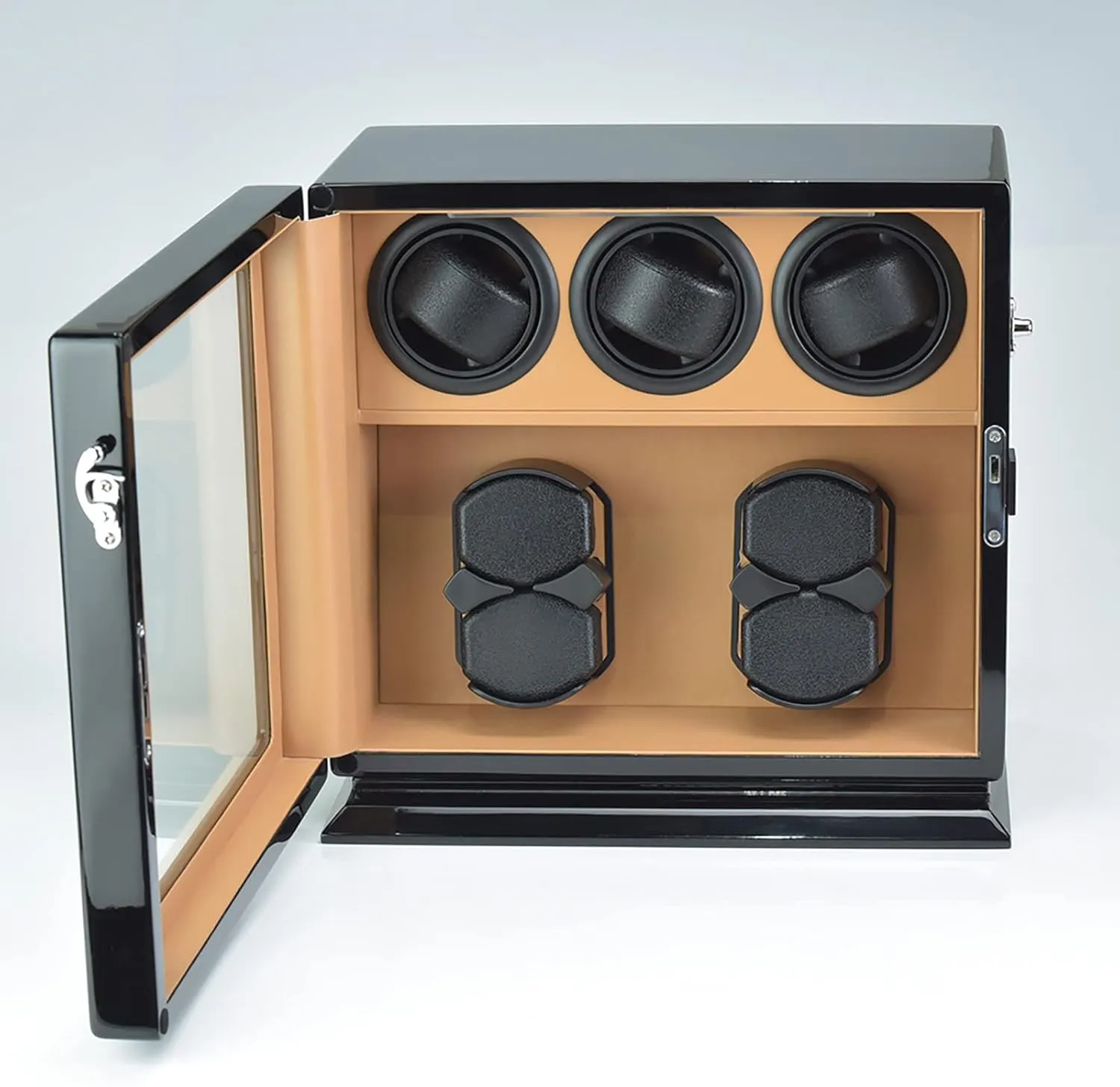 Box Case,B (C) Automatic Watch Winder With Watches Box With Blue Led Light Quiet Motor And Dual Power Supply Adjustable Modes Watch Storage lace Winding 