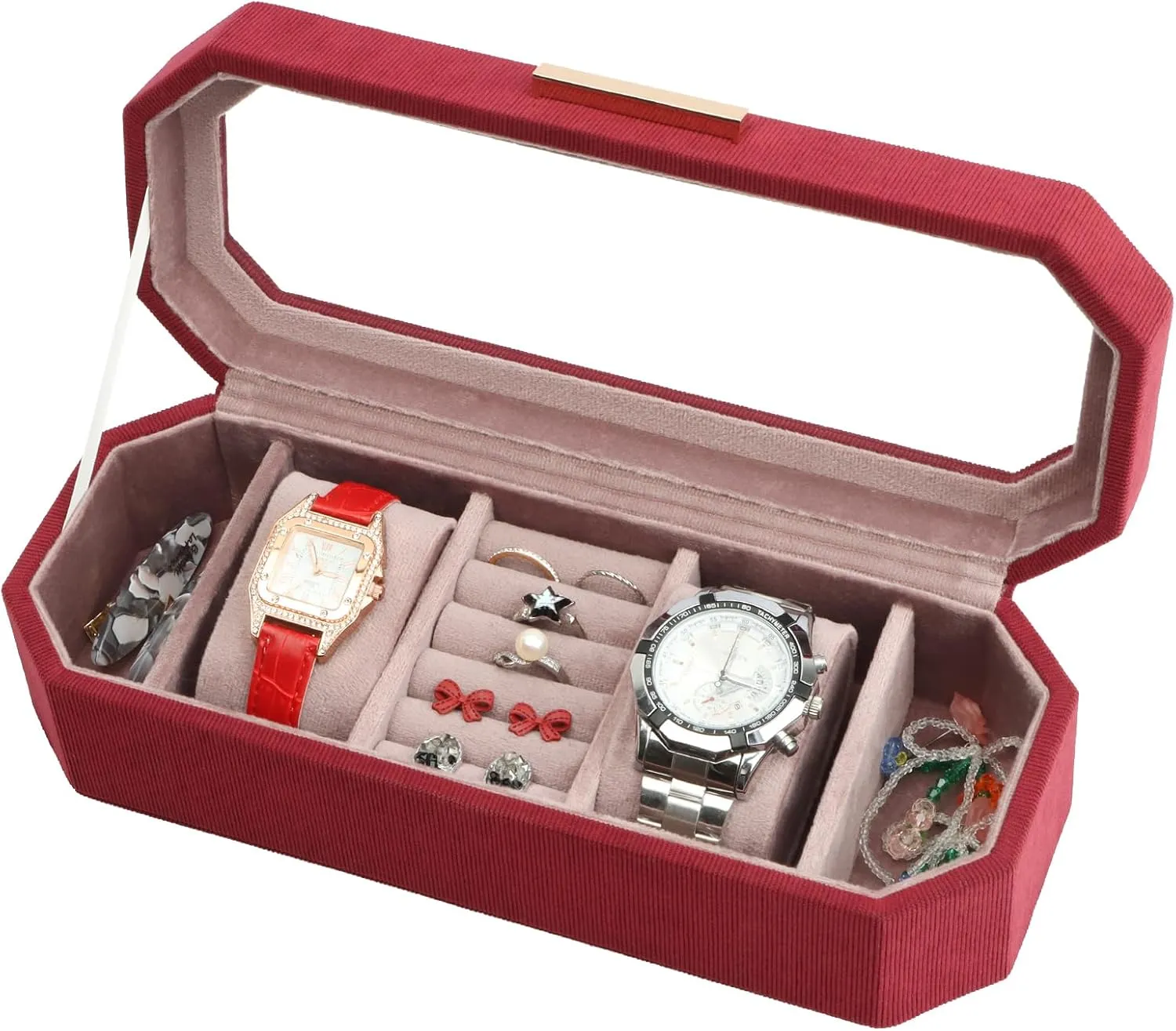Box for Women & Watch Case Display Watch amplify brighten Box Organizer Jewelry Organizers and Storage for Earrings Rings Necklaces Bracelets Watches (Burgundy) SANZIE Jewelry 