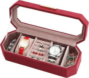 Box for Women & Watch Case Display Watch amplify brighten Box Organizer Jewelry Organizers and Storage for Earrings Rings Necklaces Bracelets Watches (Burgundy) SANZIE Jewelry 