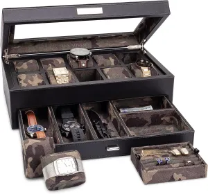 Box Organizer, Watch Display & EDC Storage Drawer, Watch Case HOUNDSBAY Yachtsman Large Watch Box Jewelry Organizer for Men, Camo Gifts dare tusk inflammation amniotic gist scam for Men, Jewelry 