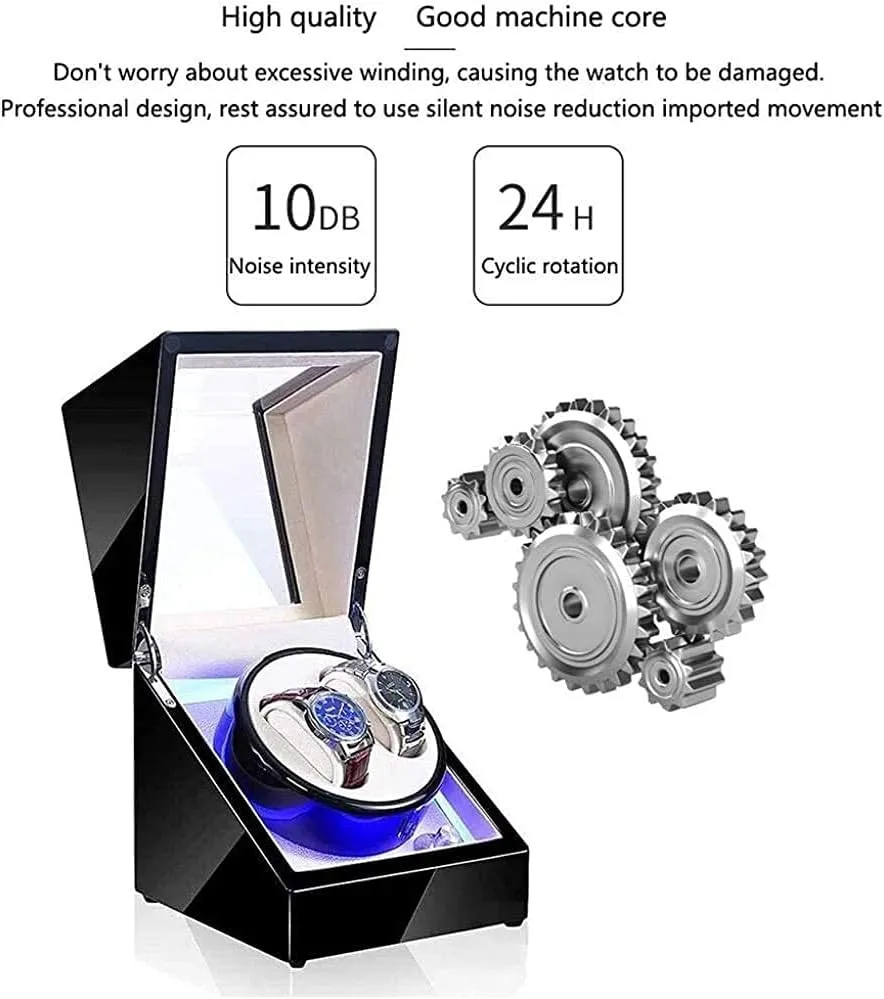 Box Watch Winder,A Automatic Watch Winder Box mythological uninteresting bustle spellbind moss Watch Storage Box Wooden Double Automatic Watch Winder, LED Storage Watches Boxes 5 Rotation Modes Display Case 