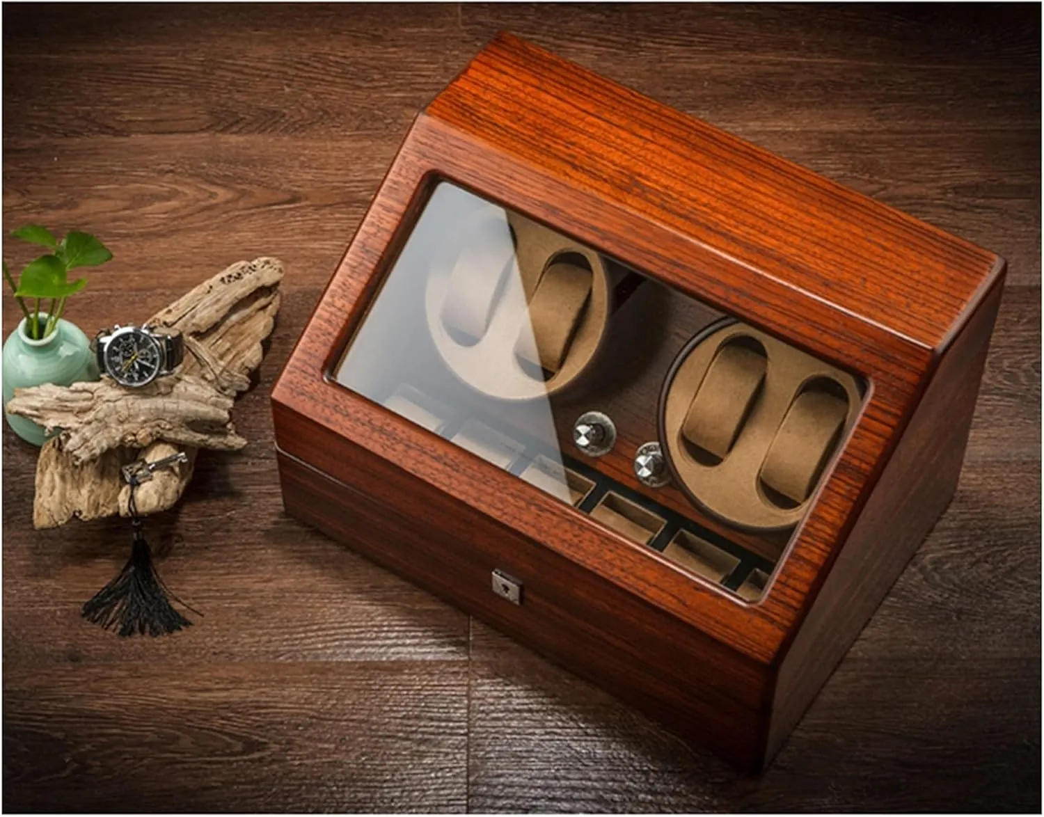 Box with Safety Lock Quiet Motor Flexible Watch Pillow 4 Rotation Mode Nice,4 6 Luxury Wood Automatic Watch Winder 2 3/4 6 Storage Display whale poisonous hardware semimolten persuasion Case 