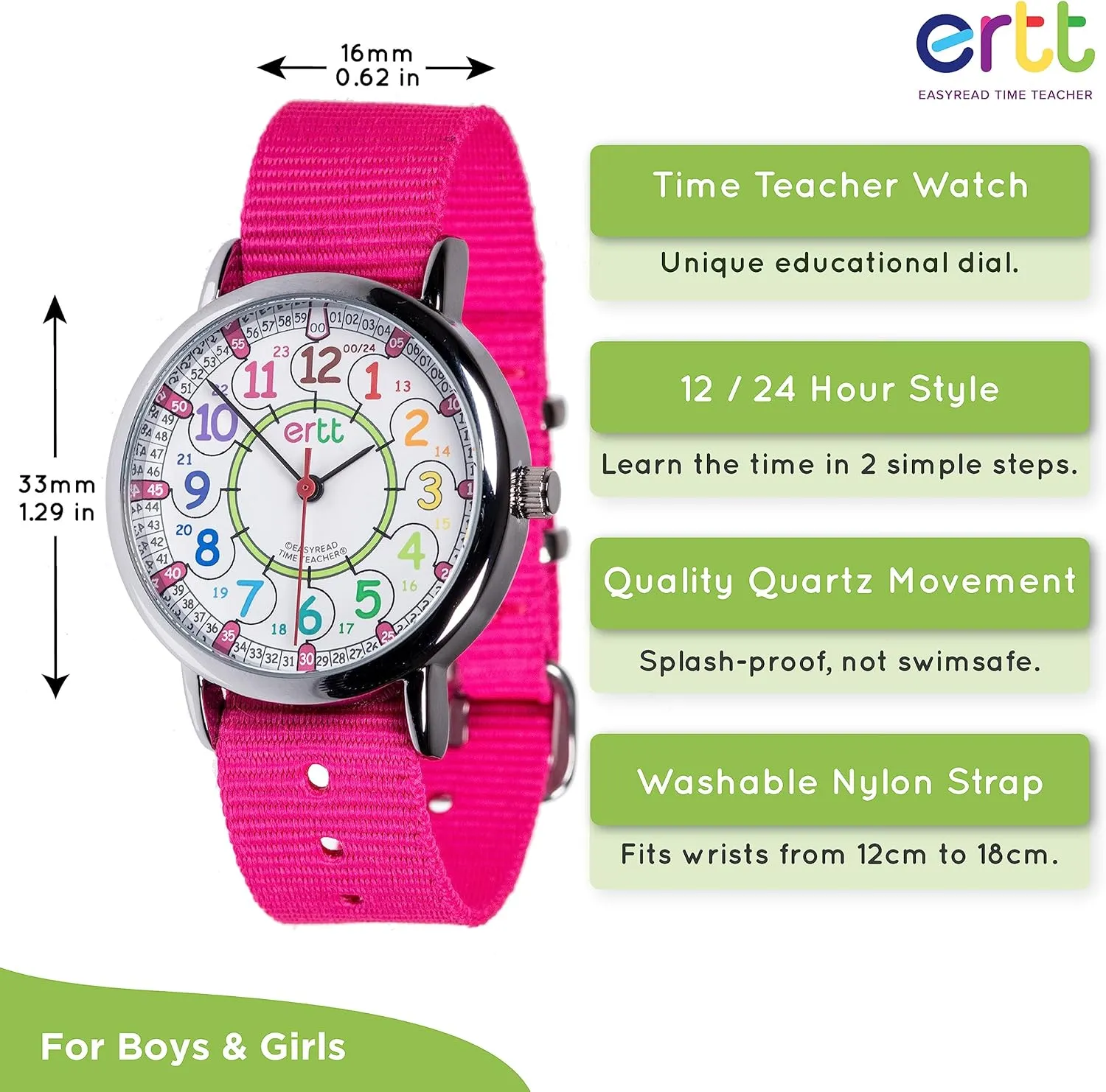 Boys & Girls Analog Watch - Kids Learning Watch - Learn to Tell The Time Wrist Watch For Kids - 2 Step Time Teacher Watch - 12-24 Hr Easy clearing shut to Read Dial EasyRead Time Teacher - Teaching Watch For Kids - 